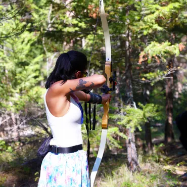 Find your wild with cross terrain archery through an old growth forest at Siwash Lake luxury ranch and boutique wilderness resort Find your wild with cross terrain archery through an old growth forest at Siwash Lake luxury ranch and boutique wilderness resort